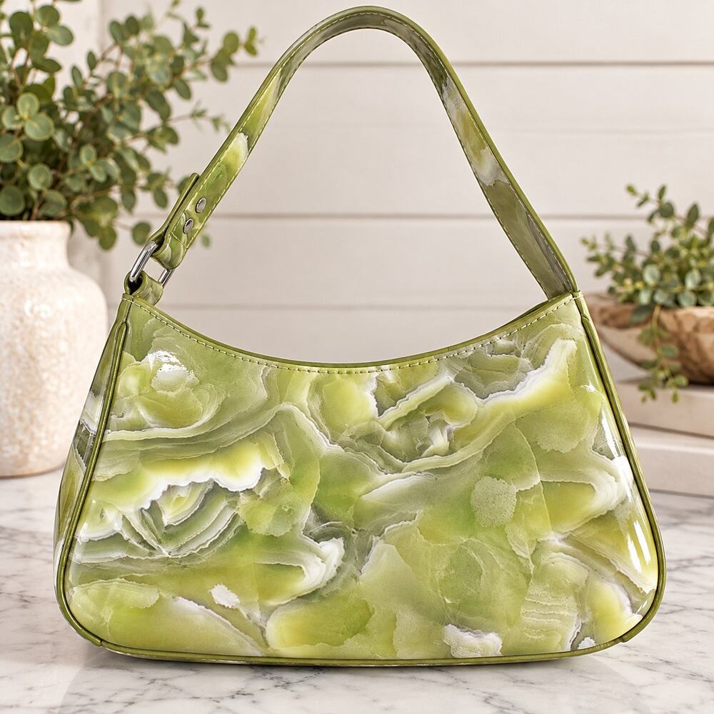 Urban Outfitters Green Marble Glossy Y2K Baguette Shoulder Bag Purse Retro 2000s